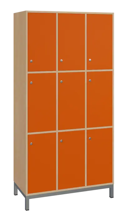 SBS-3333 šatní skříň 9-boxová, 1800x900x400 mm, kovové nohy, korpus bříza irská, dvířka pomeranč